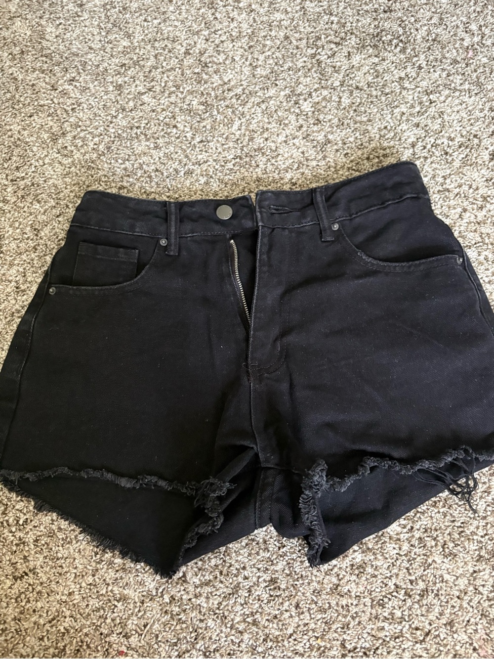SHEIN Black High-Rise Frayed Hem Denim Shorts